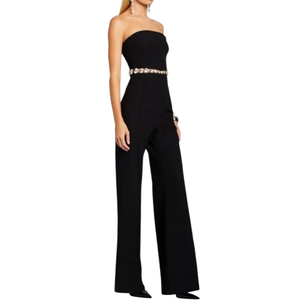 Retrofete Glenda Crystal Embellished Strapless Bandeau Black Jumpsuit Size Small